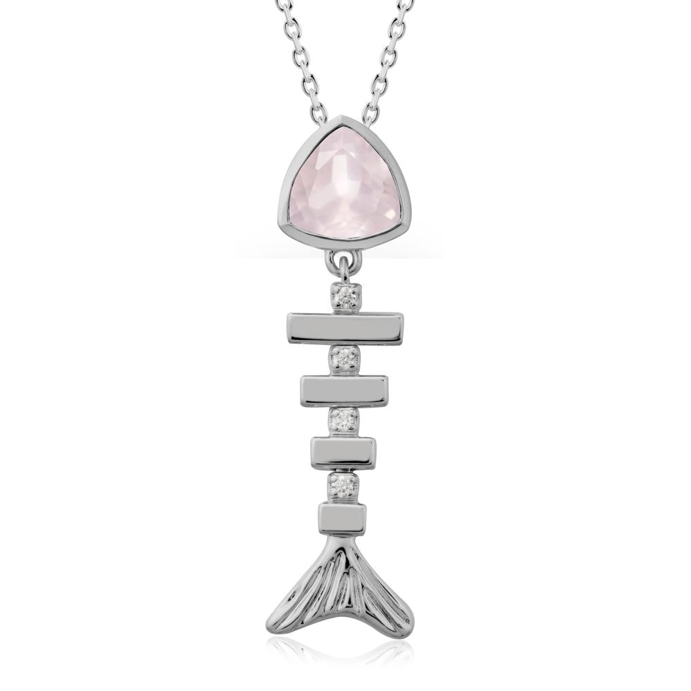 Bezel Trillion Cut Rose Quartz Fishbone Necklace - LUO Jewelry #metal_platinum