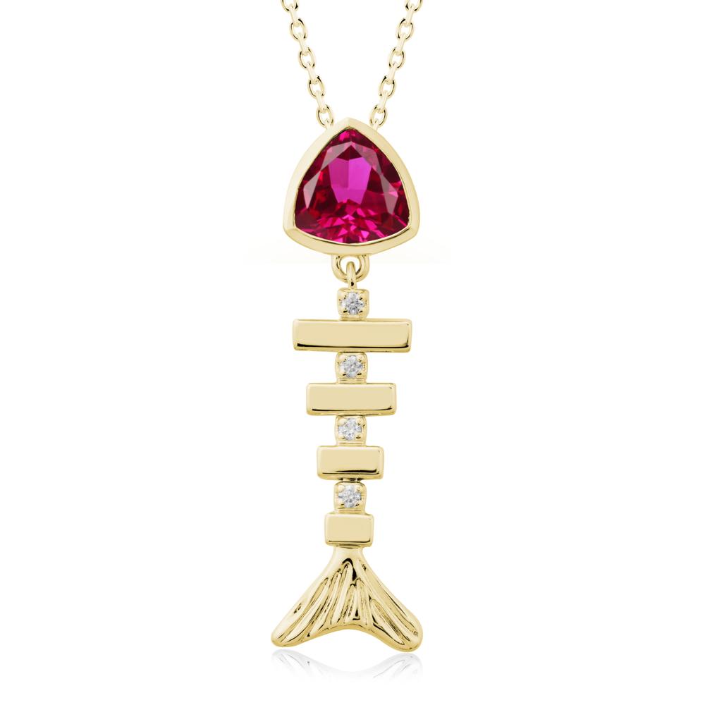 Motion Fishbone Ruby Pendant Necklace - LUO Jewelry #metal_18k yellow gold