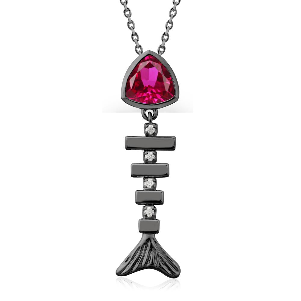 Motion Fishbone Ruby Pendant Necklace - LUO Jewelry #metal_black finish sterling silver