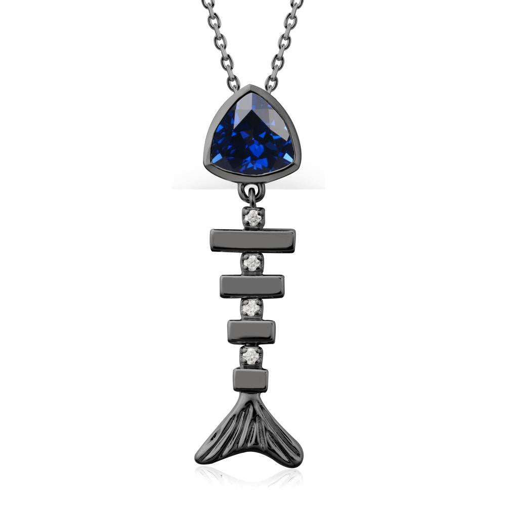 Movable Fishbone Sapphire Necklace - LUO Jewelry #metal_black finish sterling silver