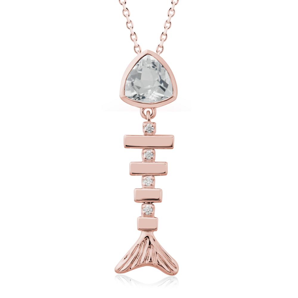 Bezel Trillion Cut White Topaz Fishbone Necklace - LUO Jewelry #metal_18k rose gold