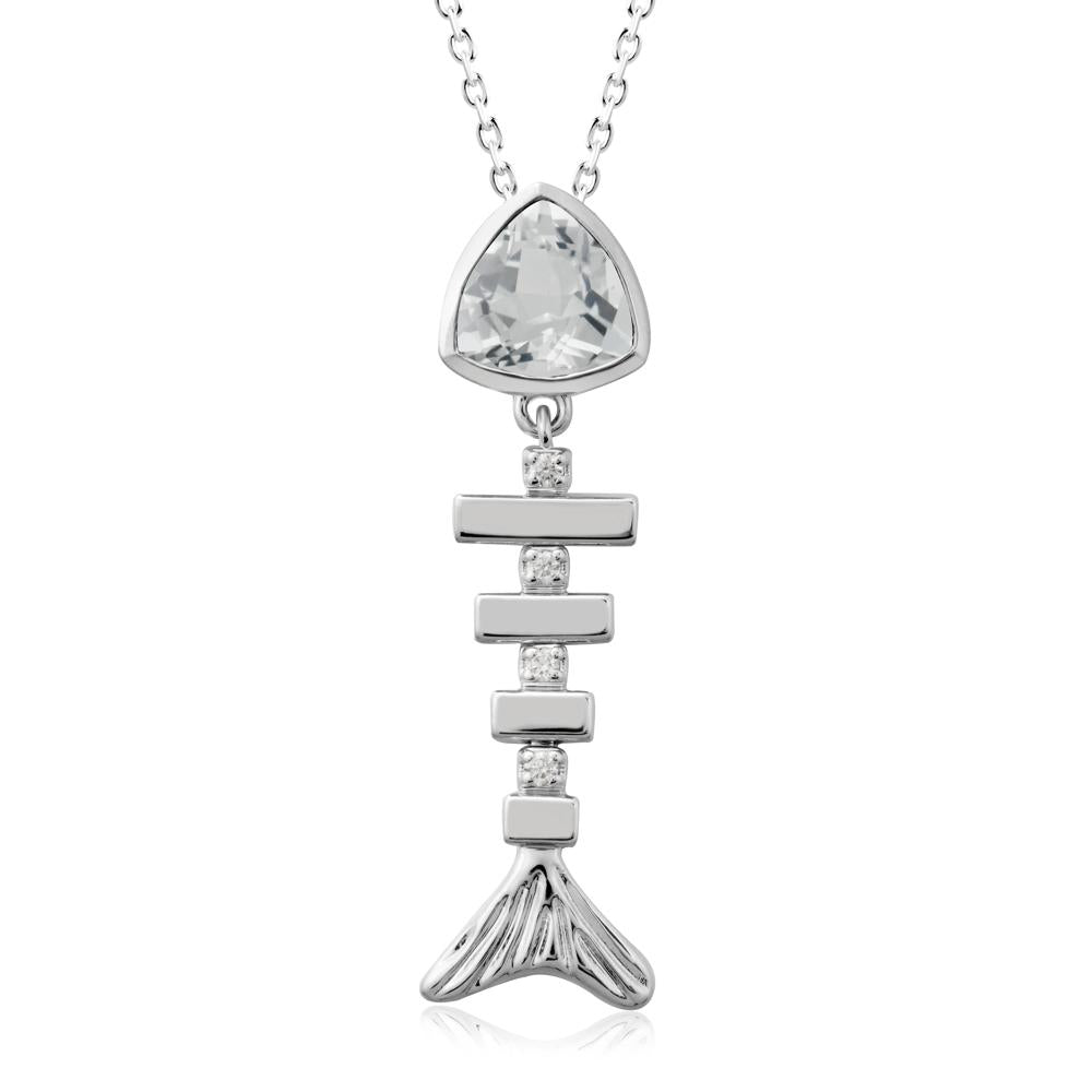 Bezel Trillion Cut White Topaz Fishbone Necklace - LUO Jewelry #metal_18k white gold