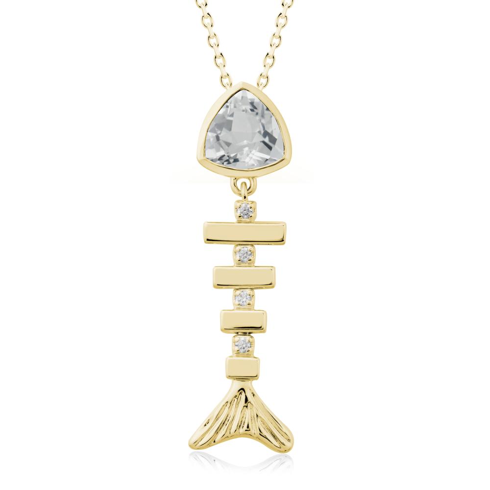 Bezel Trillion Cut White Topaz Fishbone Necklace - LUO Jewelry #metal_18k yellow gold