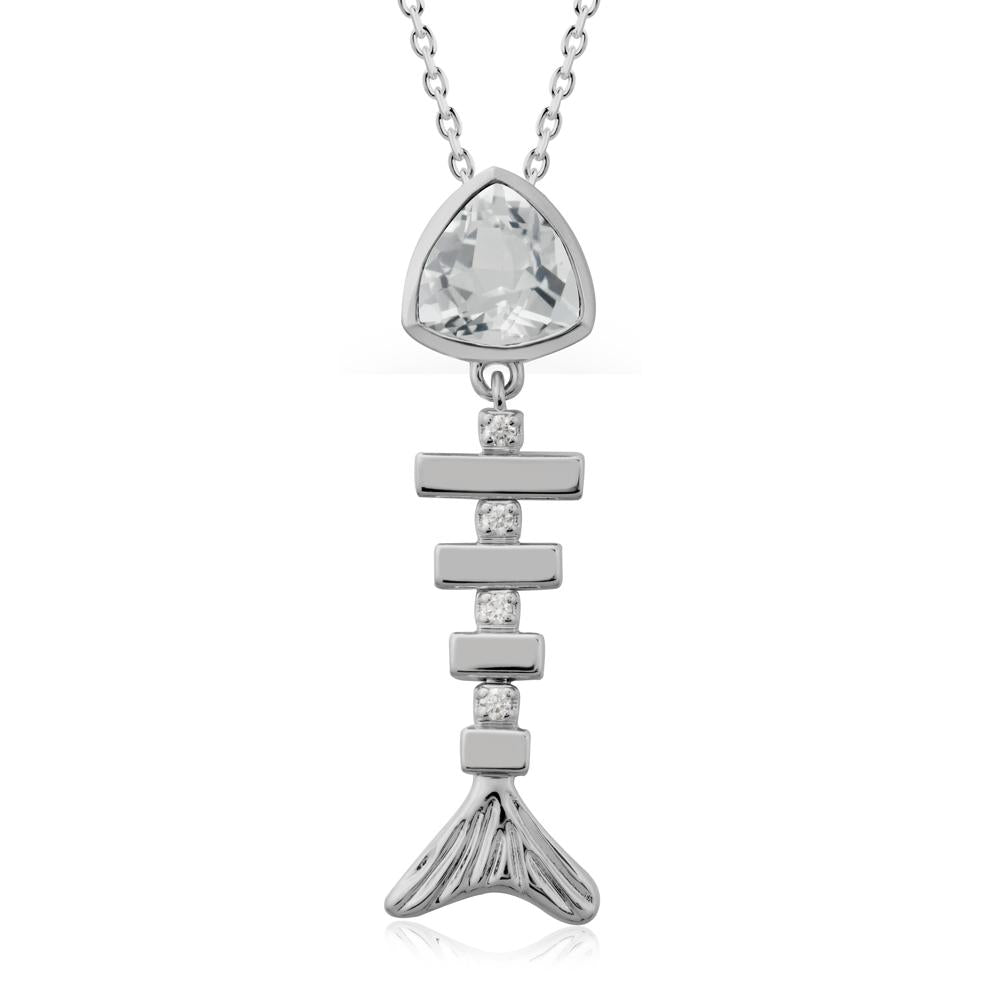 Bezel Trillion Cut White Topaz Fishbone Necklace - LUO Jewelry #metal_platinum