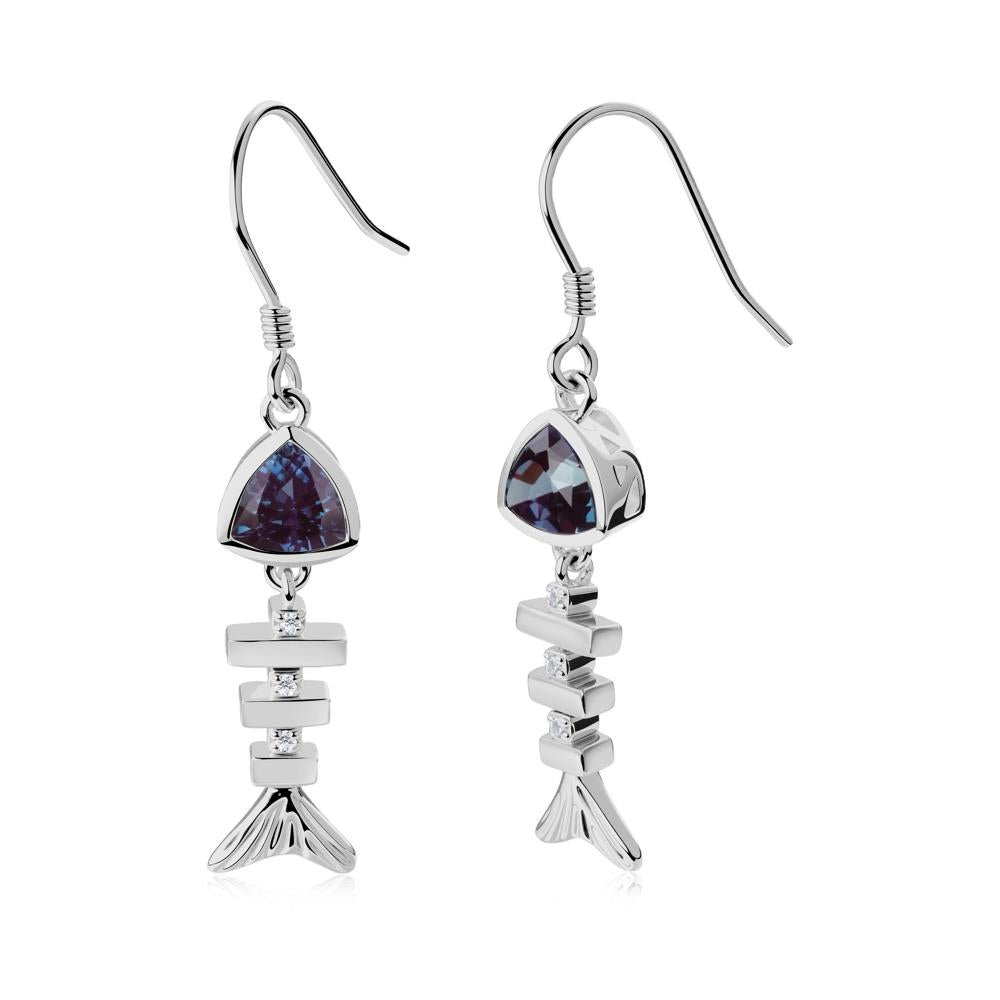 Movable Fishbone Alexandrite Fish Hook Earrings - LUO Jewelry #metal_platinum