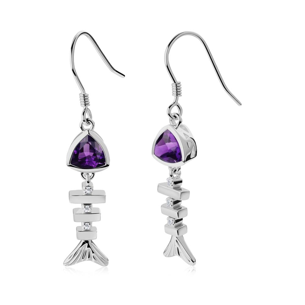 Bezel Trillion Cut Amethyst Fishbone Dangle Earrings - LUO Jewelry #metal_platinum