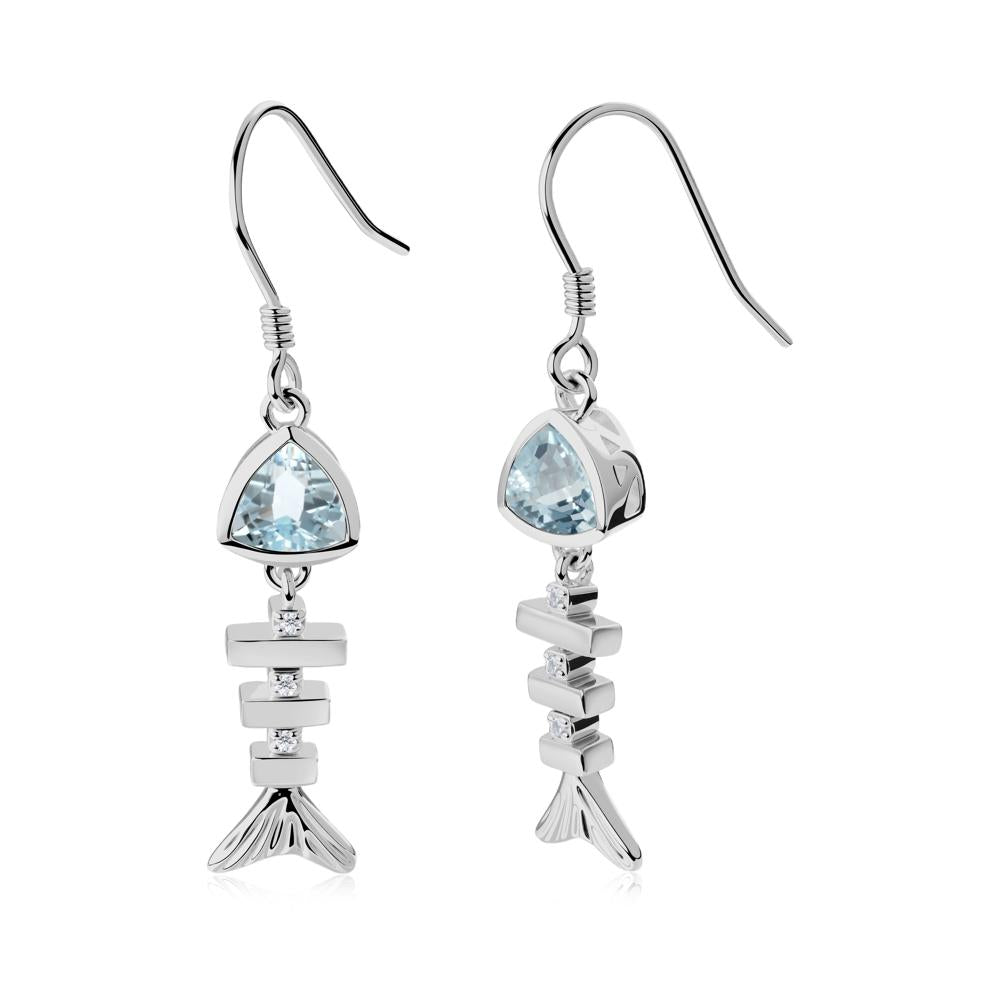 Movable Fishbone Aquamarine Fish Hook Earrings - LUO Jewelry #metal_platinum