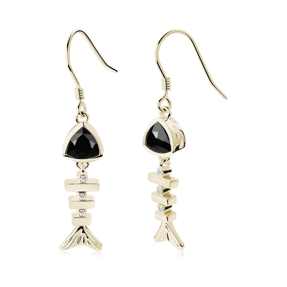 Motion Fishbone Black Spinel French Hook Earrings - LUO Jewelry #metal_14k yellow gold