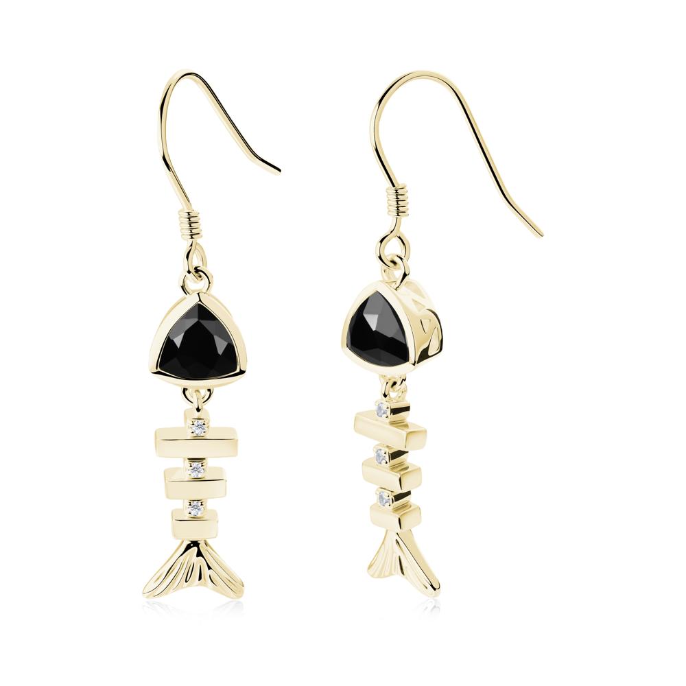 Motion Fishbone Black Spinel French Hook Earrings - LUO Jewelry #metal_18k yellow gold