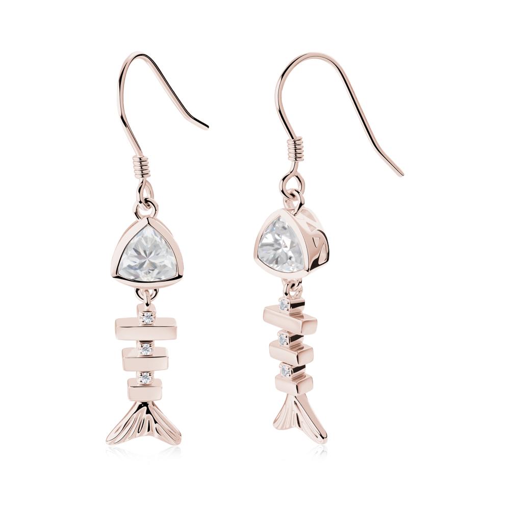 Bezel Trillion Cut Cubic Zirconia Fishbone Dangle Earrings - LUO Jewelry #metal_14k rose gold