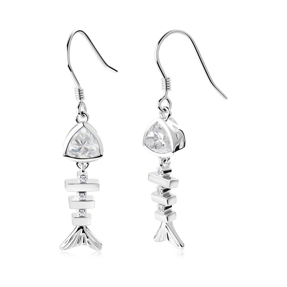 Bezel Trillion Cut Cubic Zirconia Fishbone Dangle Earrings - LUO Jewelry #metal_18k white gold