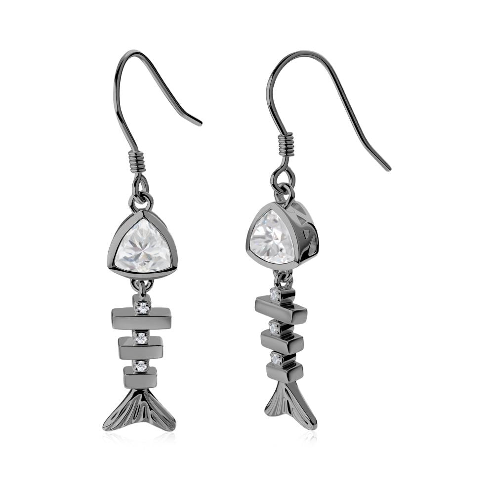 Bezel Trillion Cut Cubic Zirconia Fishbone Dangle Earrings - LUO Jewelry #metal_black finish sterling silver