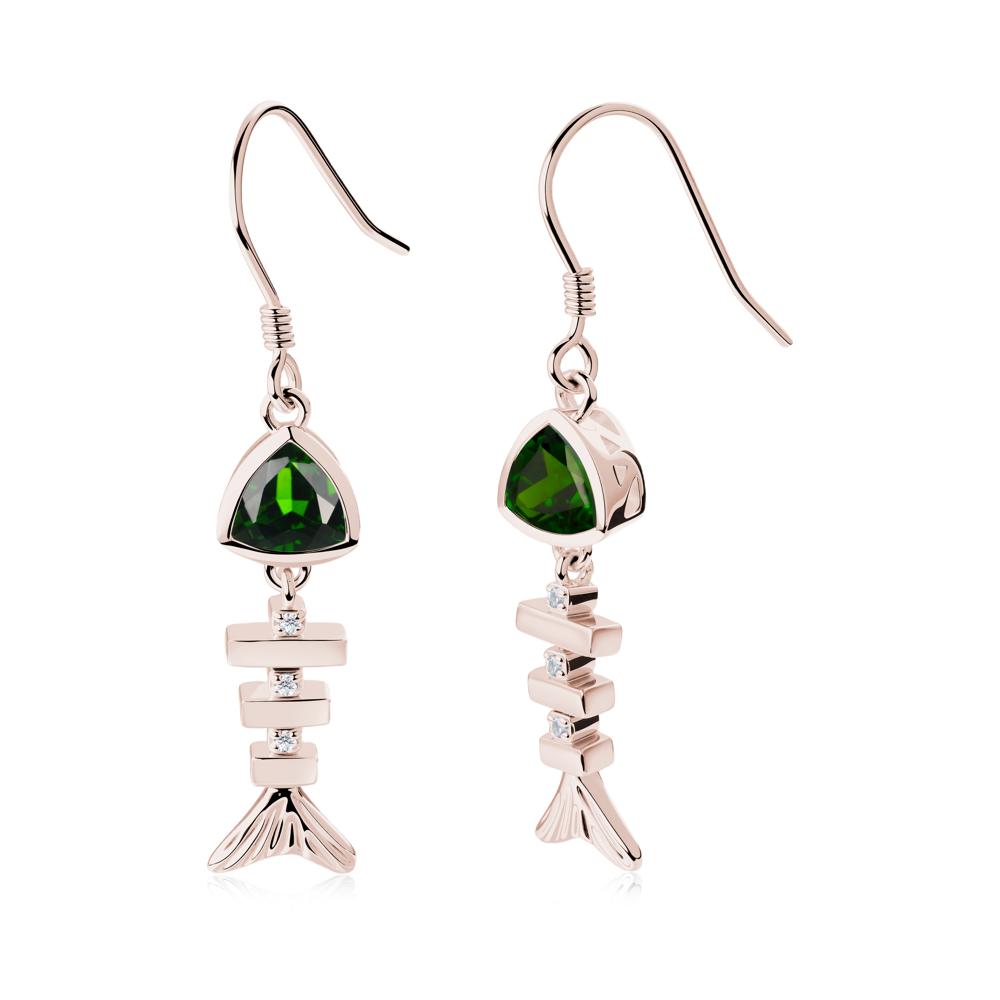Movable Fishbone Diopside Fish Hook Earrings - LUO Jewelry #metal_14k rose gold