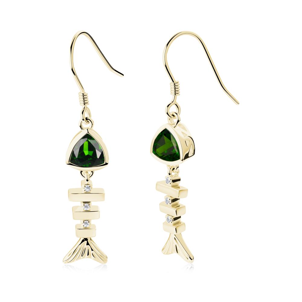 Movable Fishbone Diopside Fish Hook Earrings - LUO Jewelry #metal_18k yellow gold