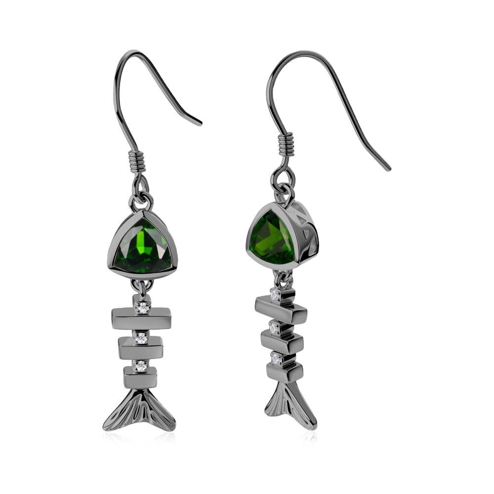 Movable Fishbone Diopside Fish Hook Earrings - LUO Jewelry #metal_black finish sterling silver