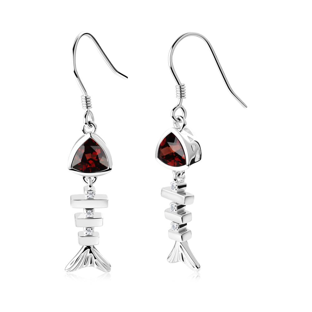 Movable Fishbone Garnet Fish Hook Earrings - LUO Jewelry #metal_14k white gold
