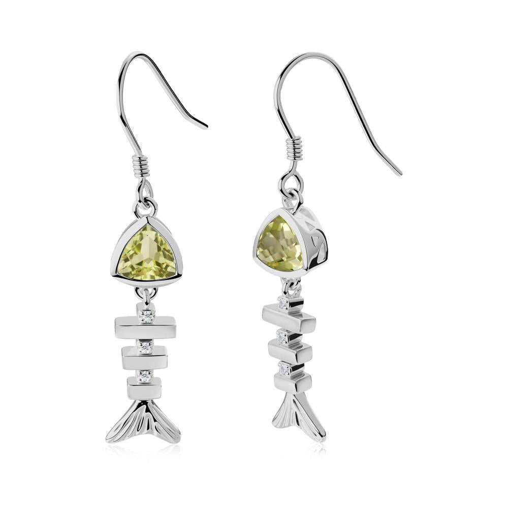 Motion Fishbone Lemon Quartz French Hook Earrings - LUO Jewelry #metal_platinum
