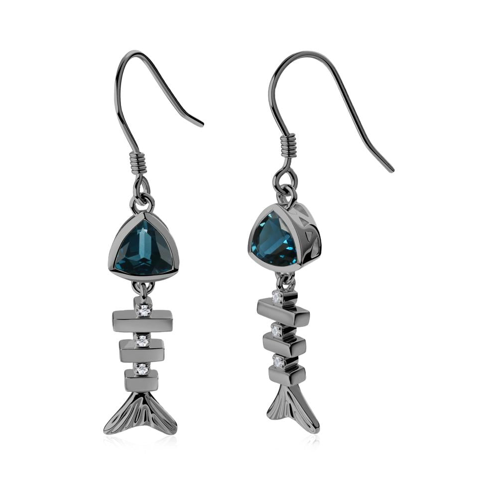 Motion Fishbone London Blue Topaz French Hook Earrings - LUO Jewelry #metal_black finish sterling silver