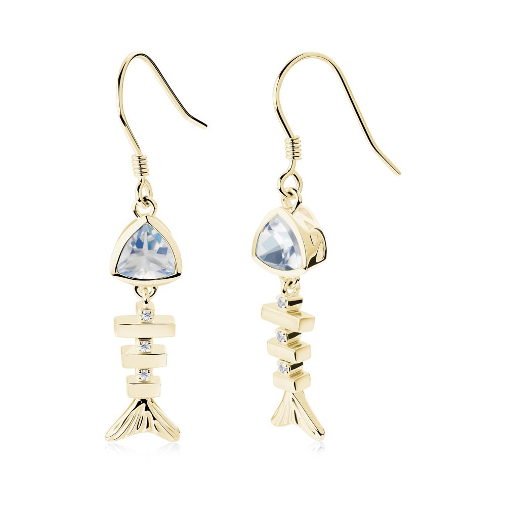 Bezel Trillion Cut Moonstone Fishbone Dangle Earrings - LUO Jewelry #metal_18k yellow gold