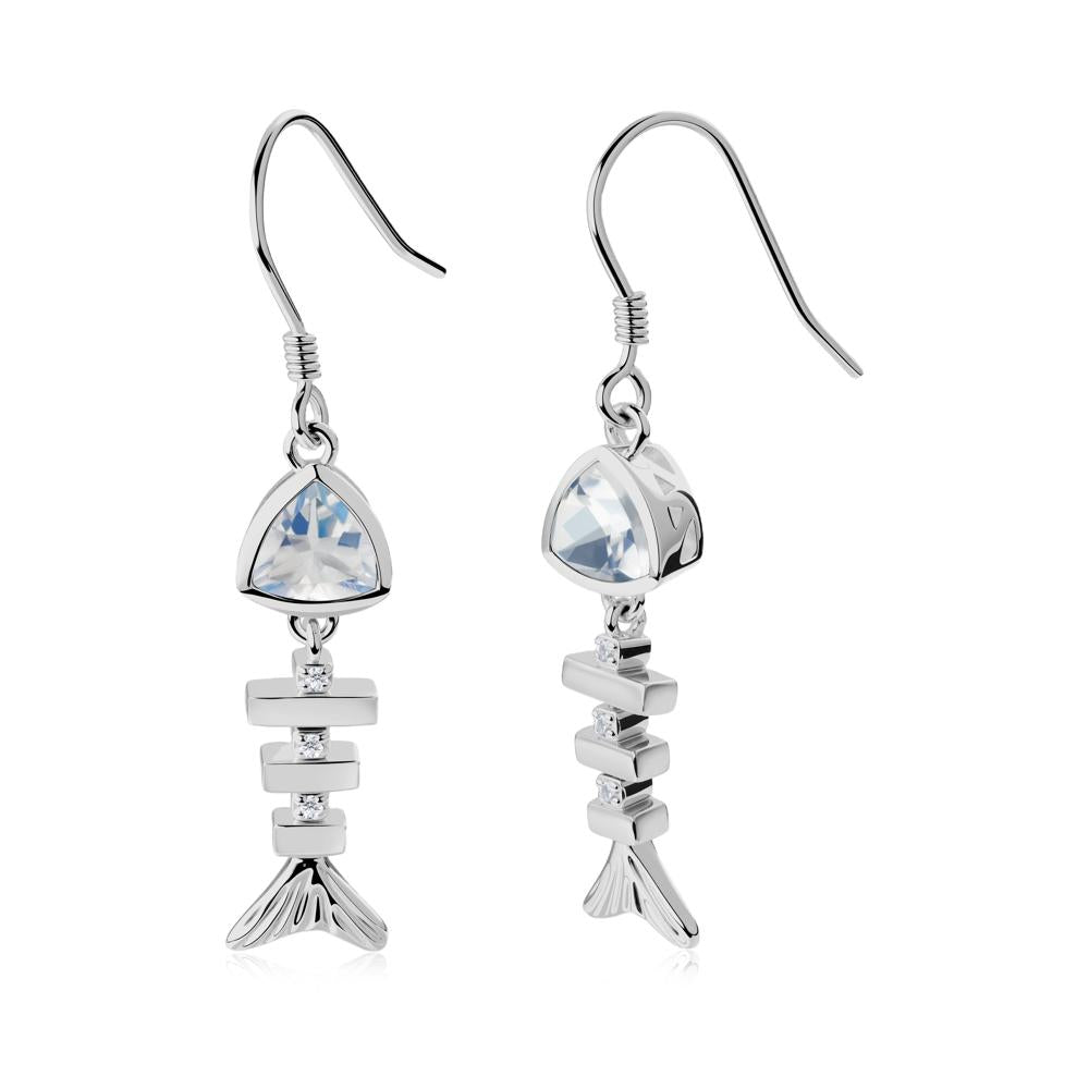 Bezel Trillion Cut Moonstone Fishbone Dangle Earrings - LUO Jewelry #metal_platinum