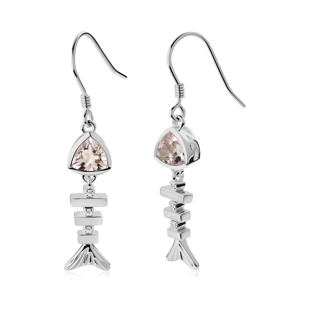 Bezel Trillion Cut Morganite Fishbone Dangle Earrings - LUO Jewelry #metal_platinum