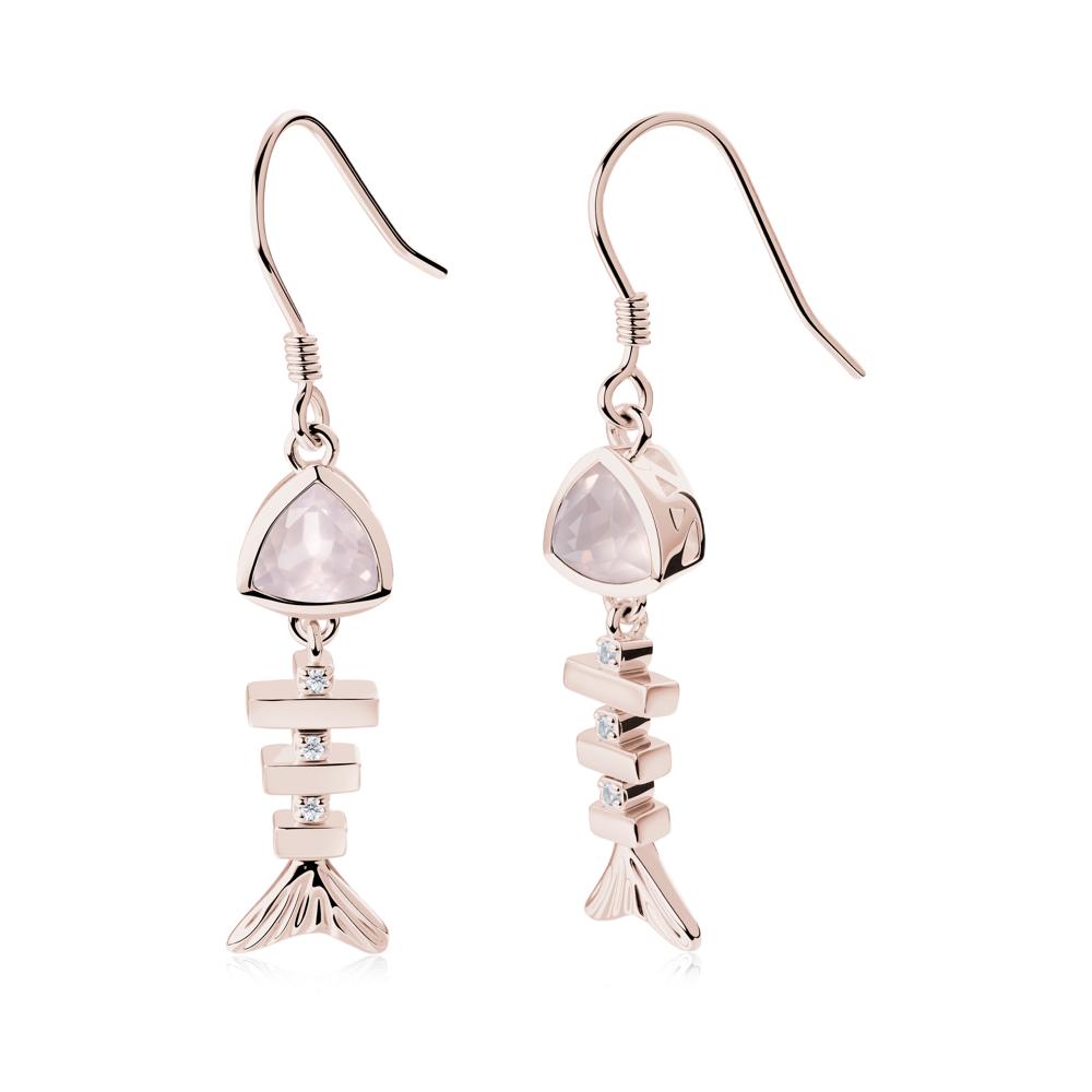 Movable Fishbone Rose Quartz Fish Hook Earrings - LUO Jewelry #metal_14k rose gold