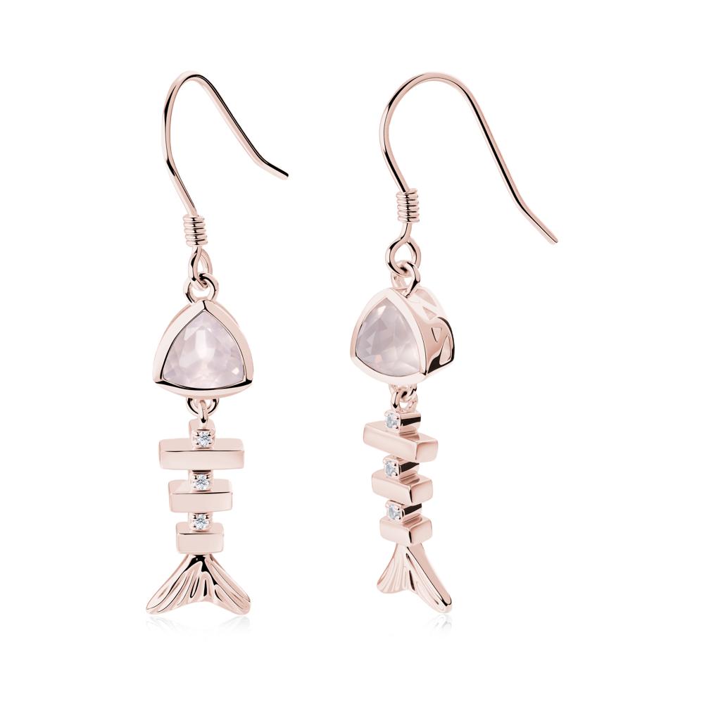 Movable Fishbone Rose Quartz Fish Hook Earrings - LUO Jewelry #metal_18k rose gold