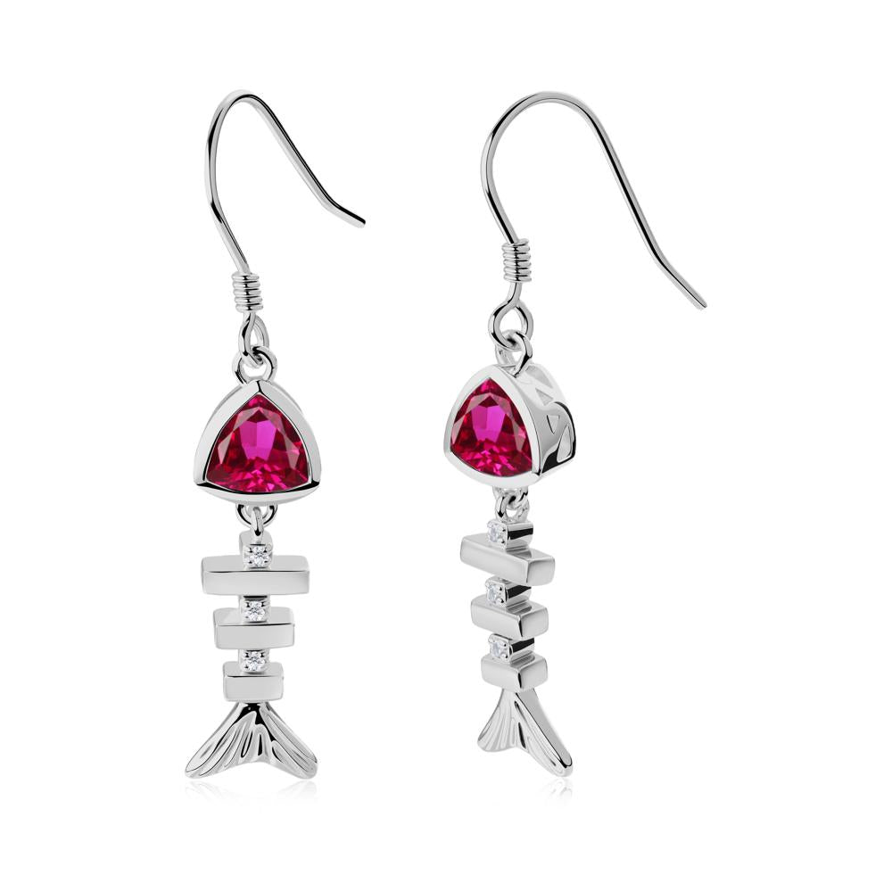 Movable Fishbone Ruby Fish Hook Earrings - LUO Jewelry #metal_platinum
