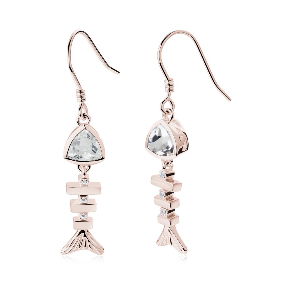 Movable Fishbone White Topaz Fish Hook Earrings - LUO Jewelry #metal_14k rose gold