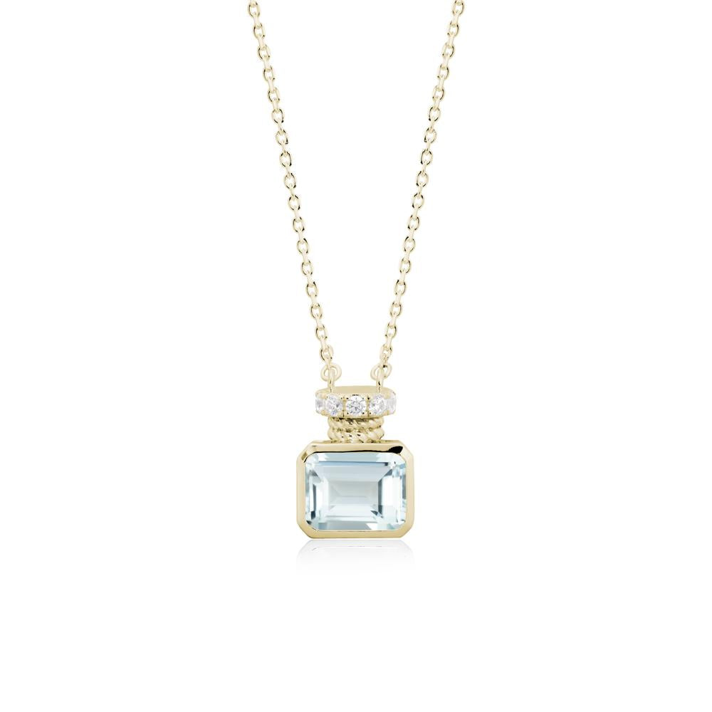 Bezel Set Emerald Cut Aquamarine Necklace - LUO Jewelry #metal_14k yellow gold