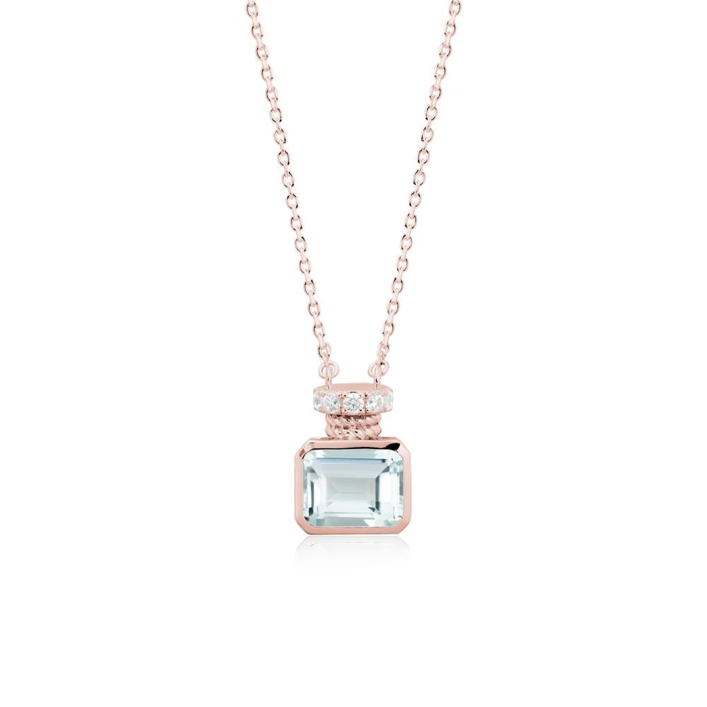 Bezel Set Emerald Cut Aquamarine Necklace - LUO Jewelry #metal_18k rose gold