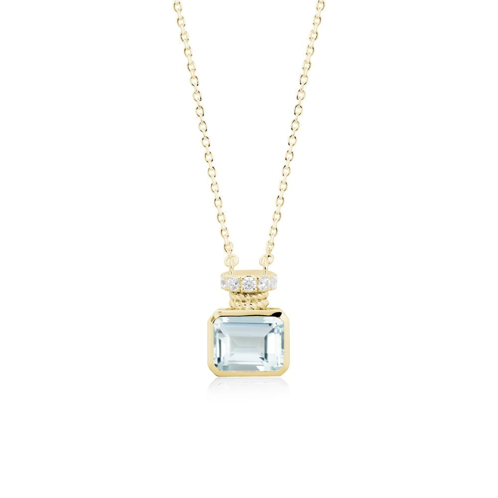 Bezel Set Emerald Cut Aquamarine Necklace - LUO Jewelry #metal_18k yellow gold