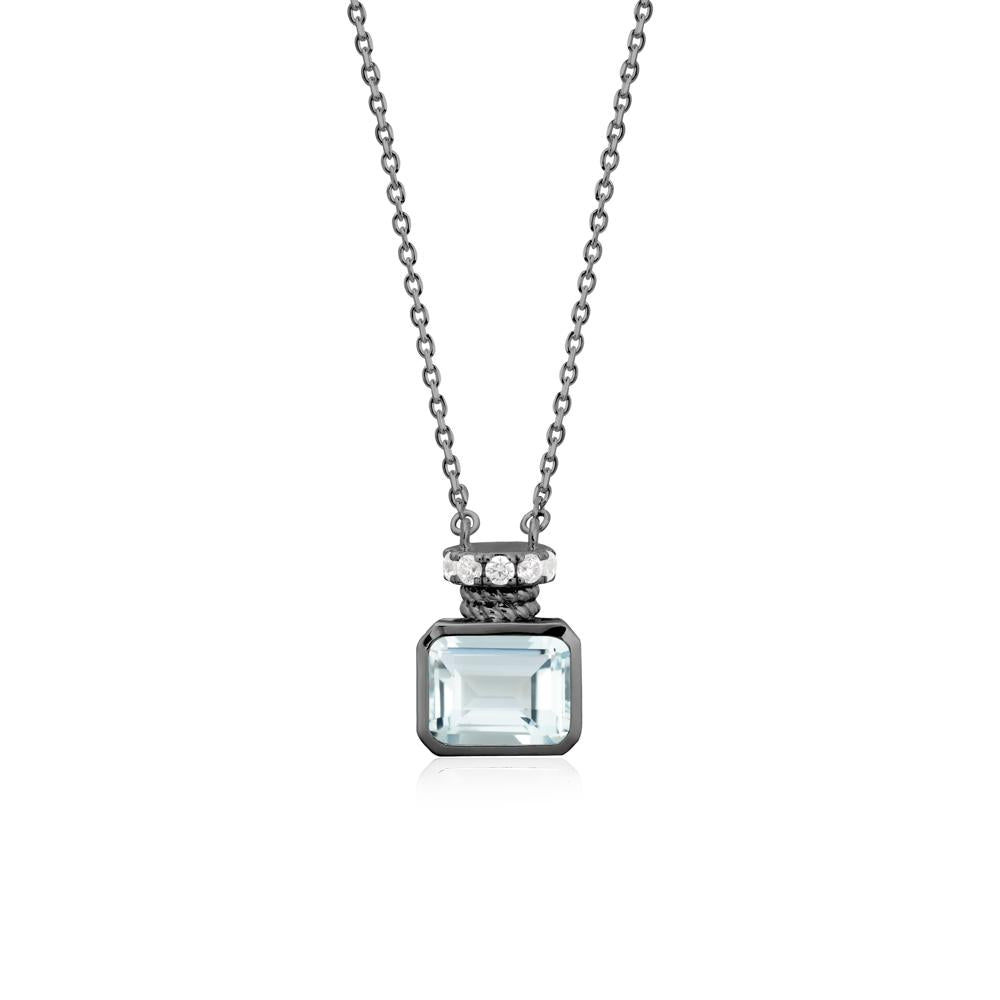 Bezel Set Emerald Cut Aquamarine Necklace - LUO Jewelry #metal_black finish sterling silver