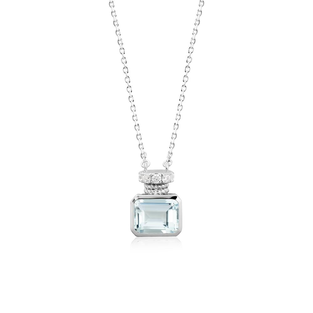 Bezel Set Emerald Cut Aquamarine Necklace - LUO Jewelry #metal_sterling silver