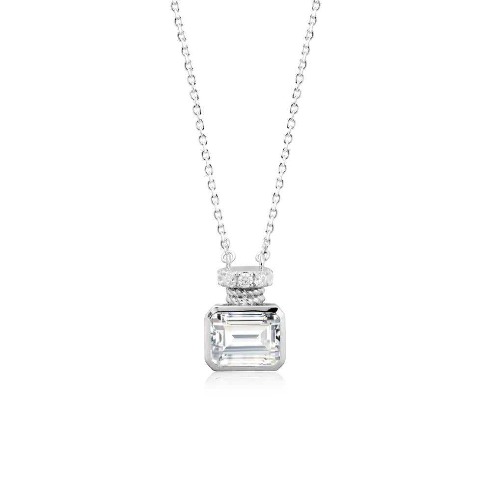 Bezel Set Emerald Cut Cubic Zirconia Necklace - LUO Jewelry #metal_14k white gold