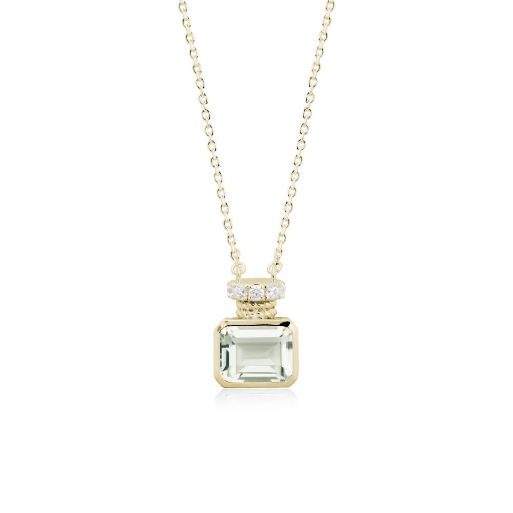 Bezel Set Emerald Cut Green Amethyst Necklace - LUO Jewelry #metal_14k yellow gold