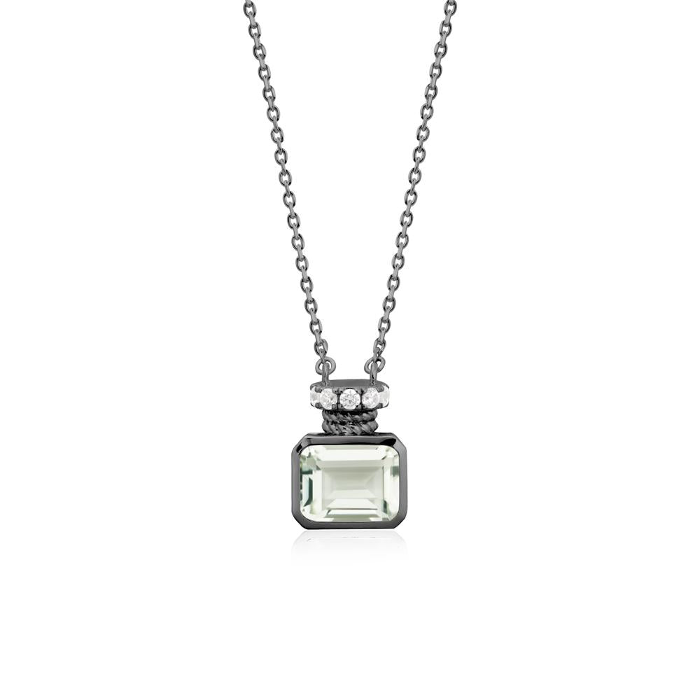 Bezel Set Emerald Cut Green Amethyst Necklace - LUO Jewelry #metal_black finish sterling silver
