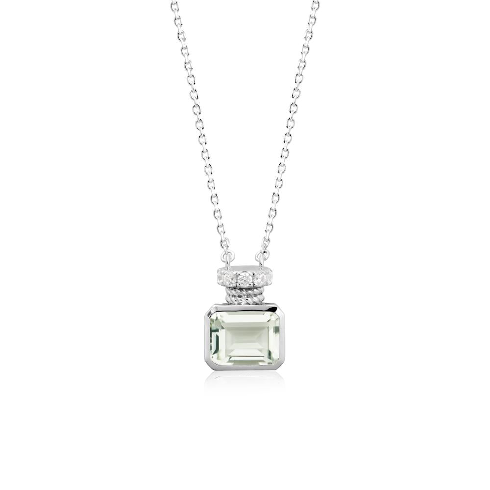 Bezel Set Emerald Cut Green Amethyst Necklace - LUO Jewelry #metal_sterling silver