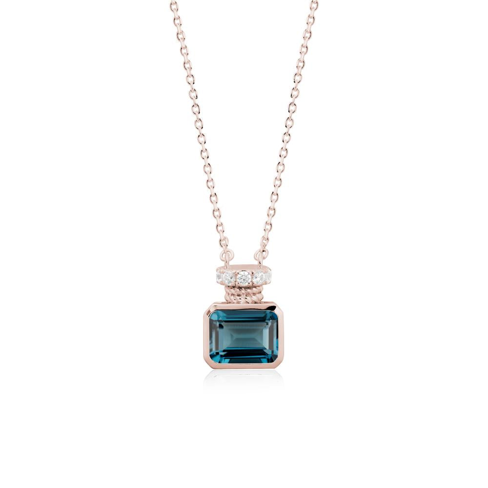 Bezel Set Emerald Cut London Blue Topaz Necklace - LUO Jewelry #metal_14k rose gold
