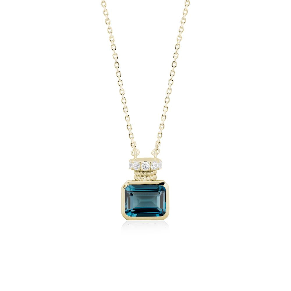 Bezel Set Emerald Cut London Blue Topaz Necklace - LUO Jewelry #metal_14k yellow gold