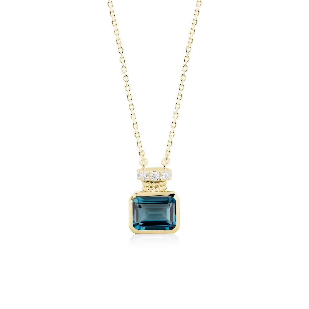 Bezel Set Emerald Cut London Blue Topaz Necklace - LUO Jewelry #metal_18k yellow gold