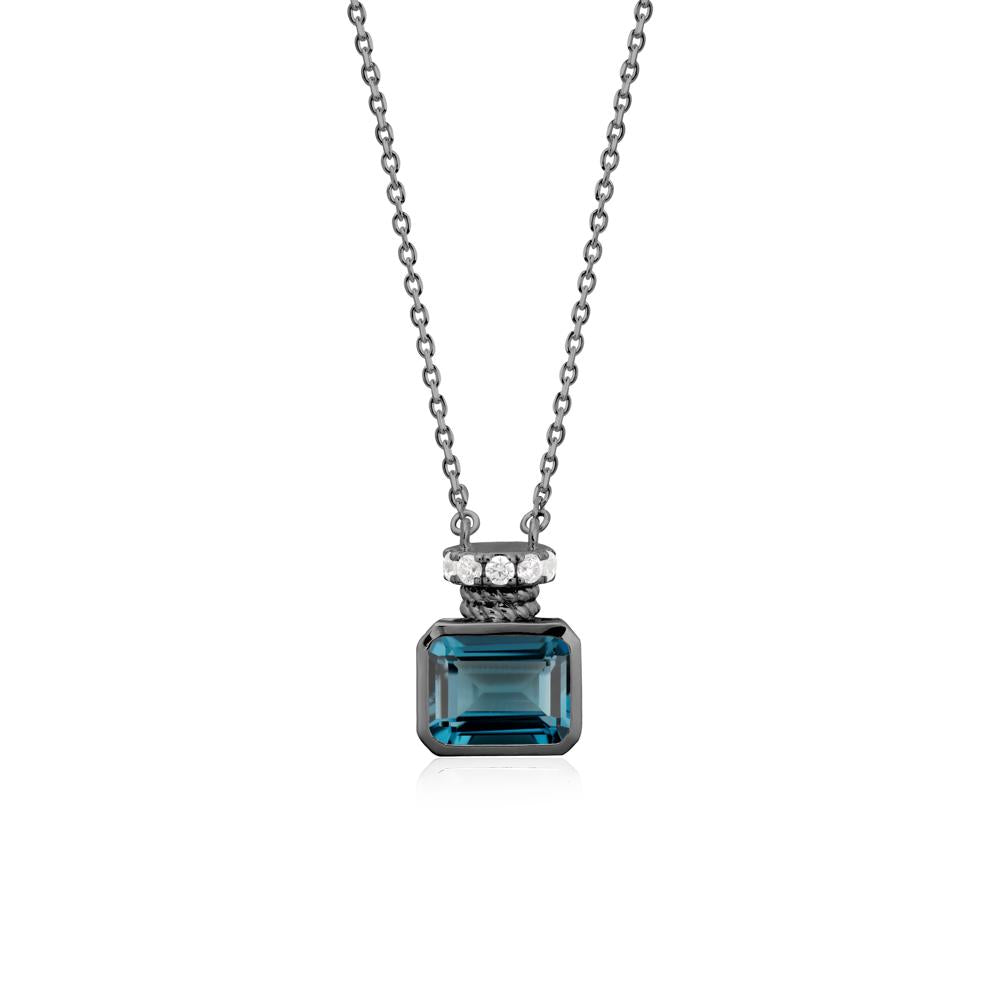 Bezel Set Emerald Cut London Blue Topaz Necklace - LUO Jewelry #metal_black finish sterling silver