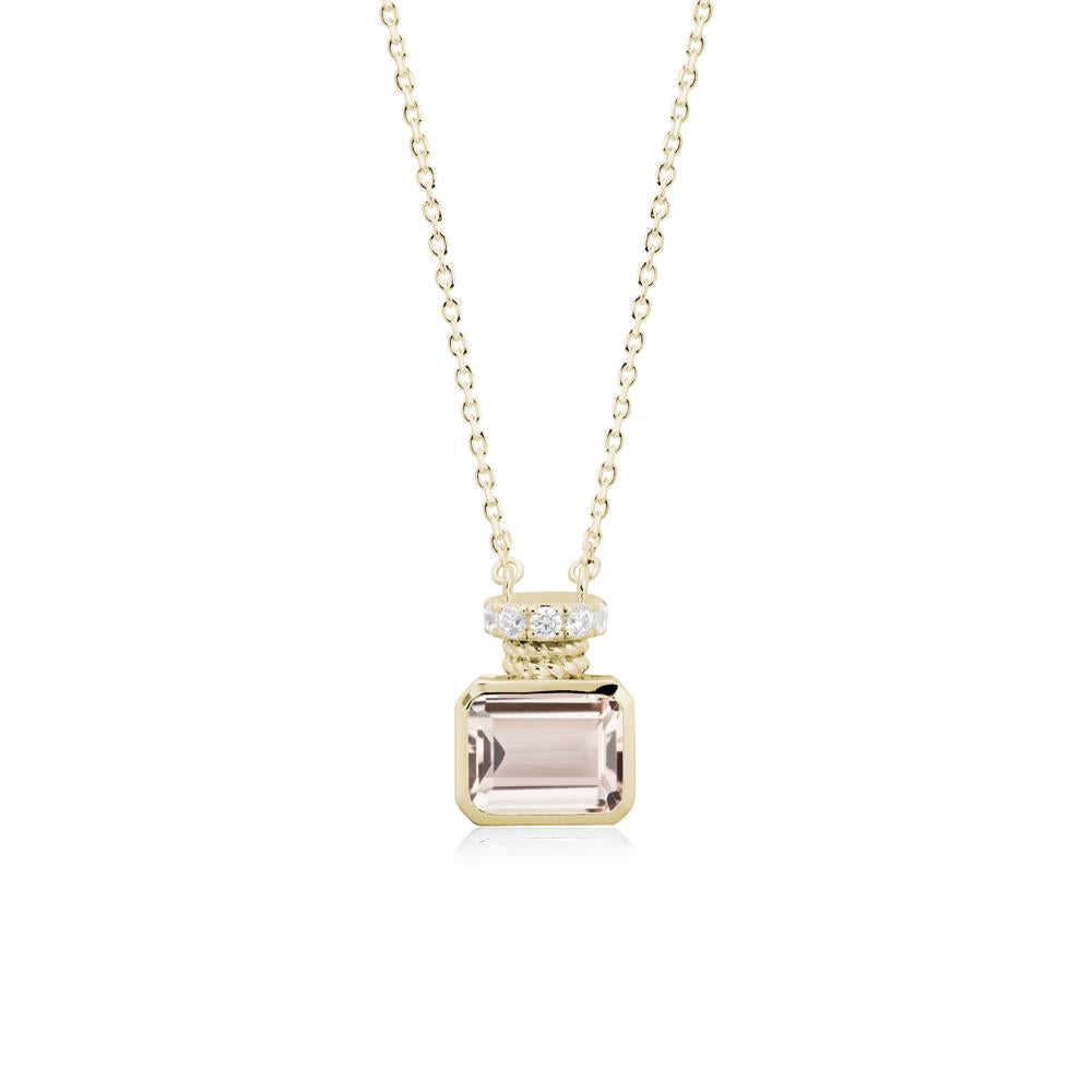 Bezel Set Emerald Cut Morganite Necklace - LUO Jewelry #metal_14k yellow gold
