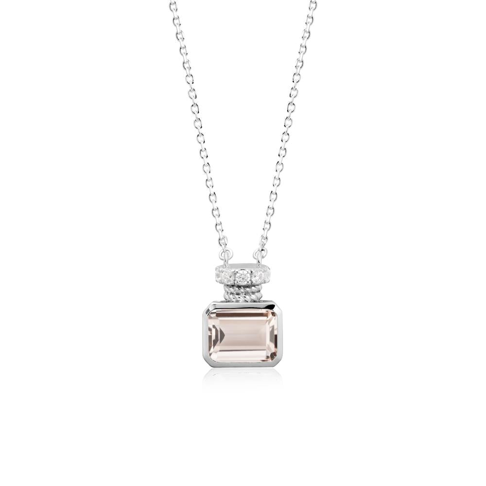 Bezel Set Emerald Cut Morganite Necklace - LUO Jewelry #metal_18k white gold