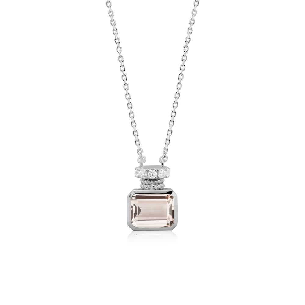 Bezel Set Emerald Cut Morganite Necklace - LUO Jewelry #metal_platinum