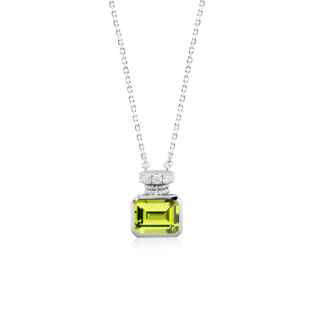 Solitaire Emerald Cut Peridot Necklace - LUO Jewelry #metal_14k white gold