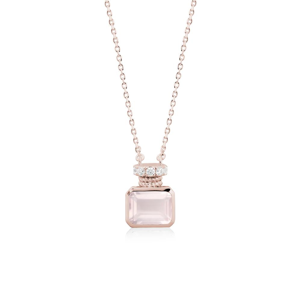 Rose Quartz Perfume Bottle Design Pendant Necklace - LUO Jewelry #metal_14k rose gold