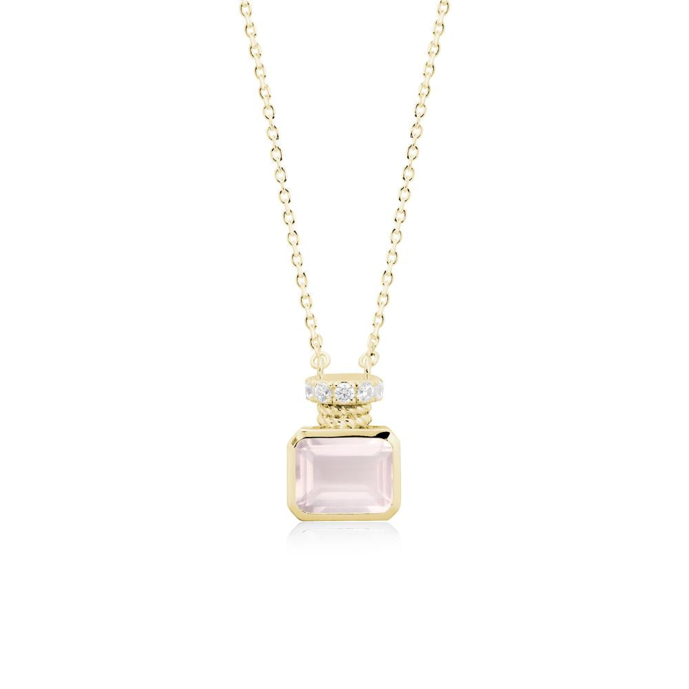 Rose Quartz Perfume Bottle Design Pendant Necklace - LUO Jewelry #metal_18k yellow gold