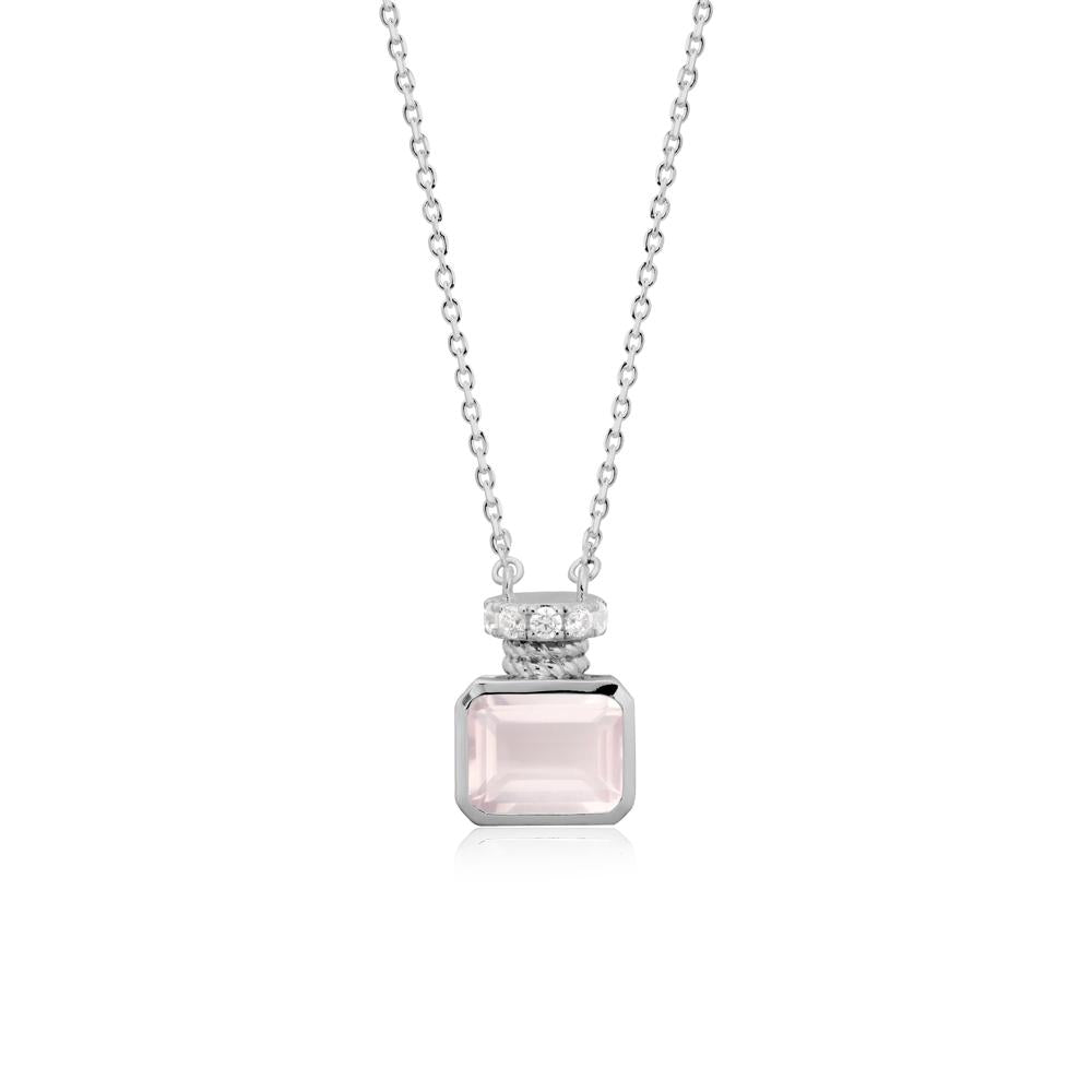 Rose Quartz Perfume Bottle Design Pendant Necklace - LUO Jewelry #metal_platinum