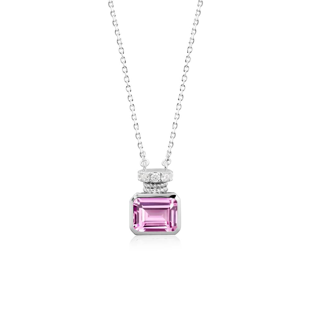 Bezel Set Emerald Cut Pink Sapphire Necklace - LUO Jewelry #metal_sterling silver
